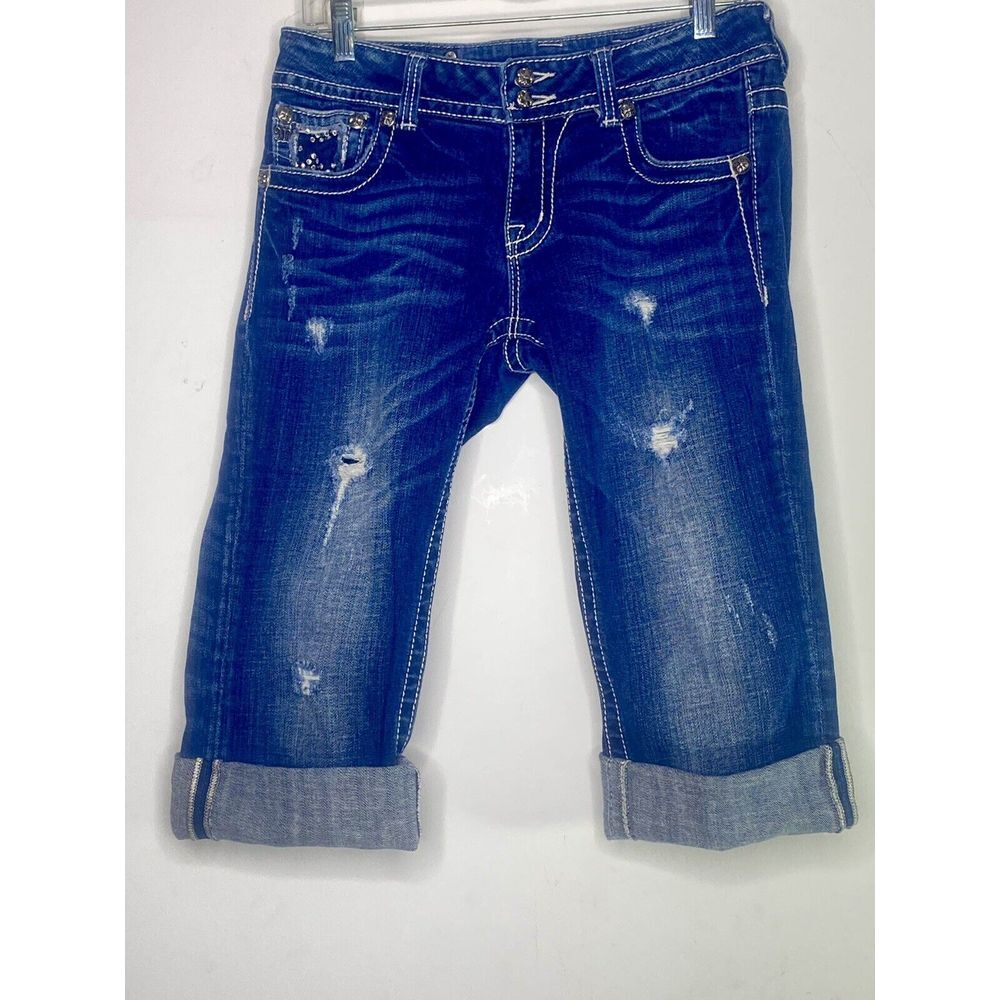 Miss Me Jeans Cropped Factory Distressed Tag Size 29 Cuffed Designer‎ Pockets E